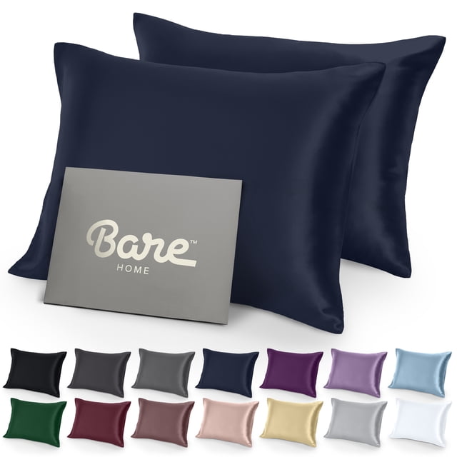 Bare Home Satin Pillowcase Set - Luxury Pillowcases - Soft and Smooth - Breathable - Envelope Closure - Standard, Midnight Blue