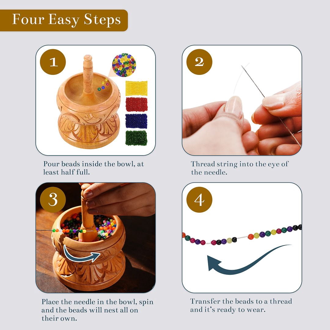 Clay Seed Bead Spinner Kit for Jewelry Making with Big Eye Beading Needle and 3 Meter Wire - Necklaces Bracelets Makers Wooden Crafting - Birthday Anniversary Christmas Gifts for Womens - Haldoo