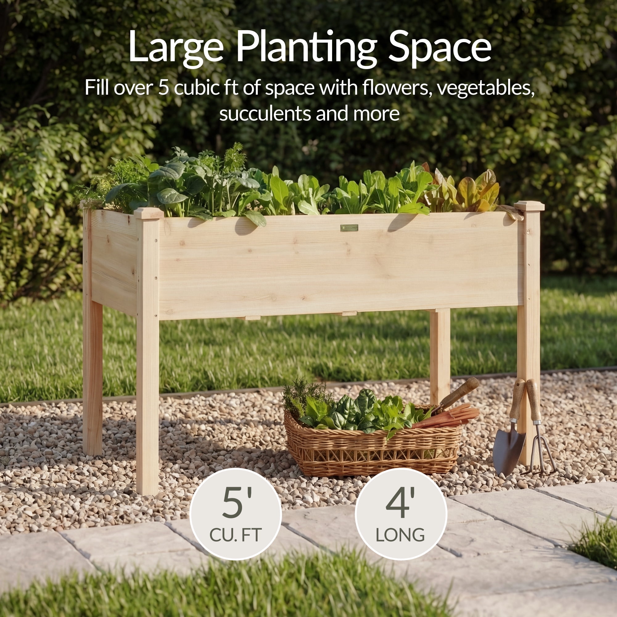 Best Choice Products 48x24x30in Raised Garden Bed, Elevated Wooden Planter for Yard w/ Foot Caps, Liner - Natural