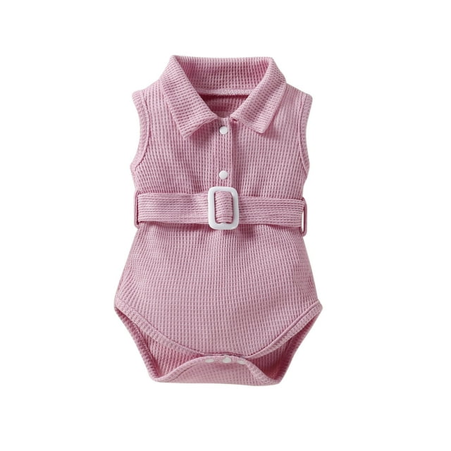 FYEGRE Adorable Barboteuse Sans Manches pour Filles avec Ceinture Réglable pour Mode et Confort Rose 6-9 Mois