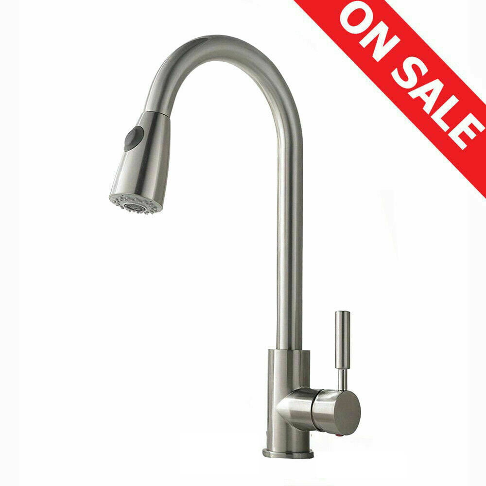 Commercial Kitchen Sink Faucet Pull Out Single Handle Pull Down Sprayer Brushed 