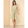thumbnail image 3 of Vestido A Media Pierna Sin Mangas Con Cuello Dividido Y Cintura Con Cordón Estampado Para Mujer Amarillo claro XS, 3 of 6