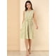 thumbnail image 3 of Vestido A Media Pierna Sin Mangas Con Cuello Dividido Y Cintura Con Cordón Estampado Para Mujer Amarillo claro XS, 3 of 6