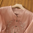 thumbnail image 4 of Holzkary Embroidered Tops for Women Cotton and Linen Embroidered Shirt Wide Elastic Stand Collar Single Bead Button Loose Top Casual Summer Boho T Shirts Loose Fit Half Sleeve Floral Blouses Pink L, 4 of 6