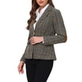 thumbnail image 4 of INSPIRE CHIC Plaid Blazer for Women Single Breasted Notched Lapel Long Sleeve Office Work Suit Blazers Jackets with Pockets XS Coffee Plaid, 4 of 6