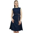 thumbnail image 2 of Bimba Women's Navy Blue Knee Length Sleeveless A-Line Dress With Tie Waist Dori - 26, 2 of 2