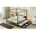 thumbnail image 3 of Kacho Queen Size Canopy Bed with Twin Size Trundle and 3 Storage Drawers, Metal Queen Platform Bed with Headboard and Slat Support for Teens, Adults, No Box Spring Needed, Black, 3 of 6
