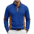 thumbnail image 1 of Tops de Verano de Manga Larga para Hombres Cuello de Pie Color Bloque Botón Abajo Camisa, Tops de Manga Larga Patchwork Blusa Casual con Ajuste Relajado, Chaqueta de Moda Ligera, 1 of 8