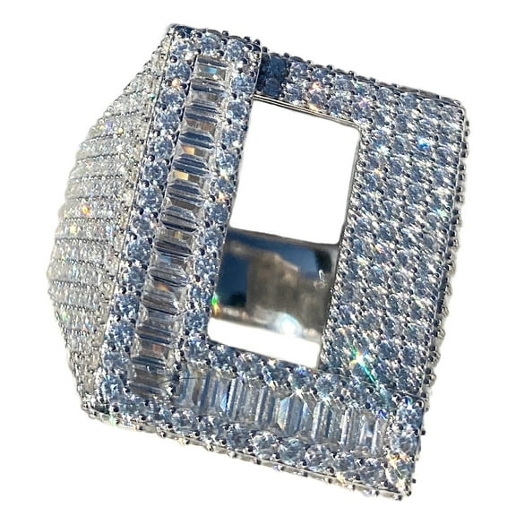 Men's Real Solid 925 Sterling Silver Initial Letter L Iced Baguette Flooded Out Big Hip Hop Ring Size 11