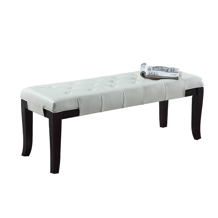 Roundhill Furniture Linon Tufted Leather Bench, White photo 1
