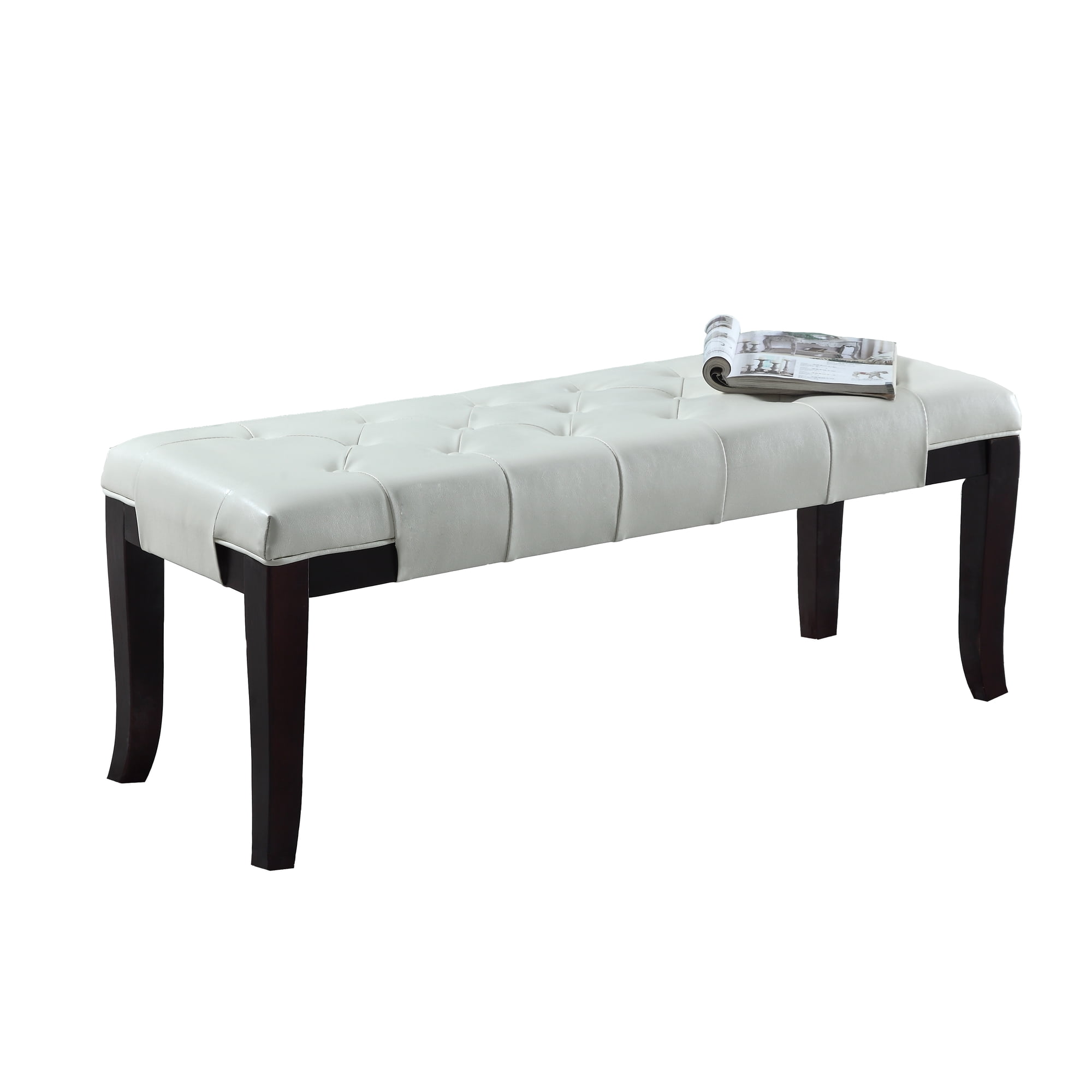 Roundhill Furniture Linon Leather Tufted Bench White