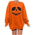 thumbnail image 1 of Chandails en Molleton Visage de Citrouille d'Halloween pour Femmes Manches Longues Surdimensionnées Col Rond Orange Pull Tops, 1 of 7