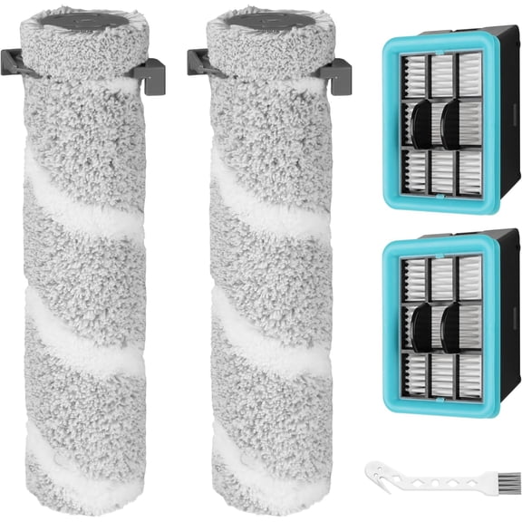 4111A Brush Filter Replacement Parts for Bissell CrossWave Edge 4111A Multi-Surface Hard Floor Cleaner Wet Dry Vacuum, 2 Brush Rollers 2 Filters, Part No. 1640897 1637755