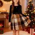 thumbnail image 4 of Girls Velvet Dress Ruffled Long Sleeve Casual Princess Dress Plaid Patchwork Christmas Party Dress Spring Fall Outfits with Pocket, 4 of 5