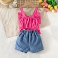 thumbnail image 6 of Amidoa Girls 2 Piece Outfits Summer Clothes Cute Tank Top Sleeveless Solid Color T-Shirt and Casual Shorts Kids Clothing Sets Hot Pink Size 5T, 6 of 9