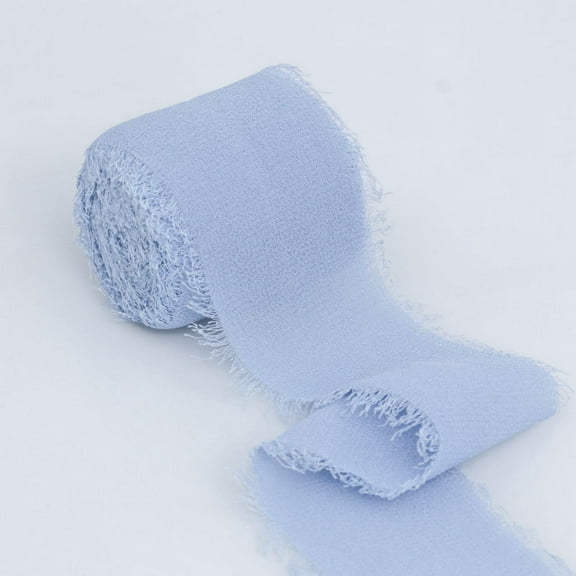 Blue Chiffon Ribbon, 4cm x 5m, Chiffon Silk Ribbon with Fringe for Bridal Bouquets Wedding Invitations Floral Arrangements Gift Wrapping Home Decor