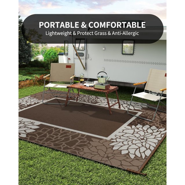 XNKOLMJ Outdoor Rug Carpet Waterproof Patio Rug 5x8 ft-Portable RV Camping Rug Mat-Non Fading Outdoor Area Rug for Deck Picnic Balcony Backyard Porch Beach Reversible Black & White