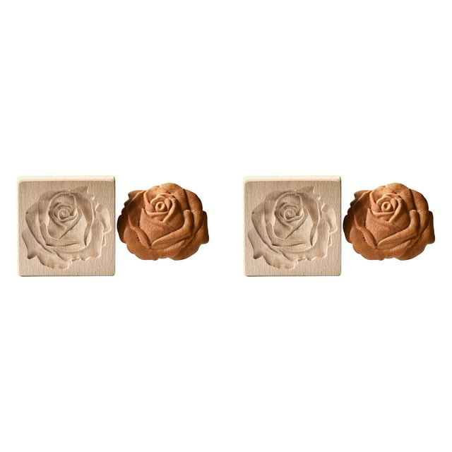 (2-Pack) Rinsvye Diy Baking Moulds Wooden Jelly Molder Cookie Moulds Embossing Rising Crust Craft Decorative Baking Tools Pancake Molds Pan for Christmas Thanksgiving Christmas Kitchen