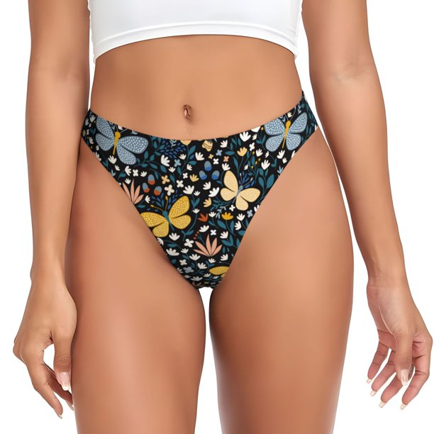 Fotbe Flowers Butterfly Tanga Sin Costuras para Mujer con Estampado – Panties Invisibles, Transpirables y Cómodos para Uso Diario-Small