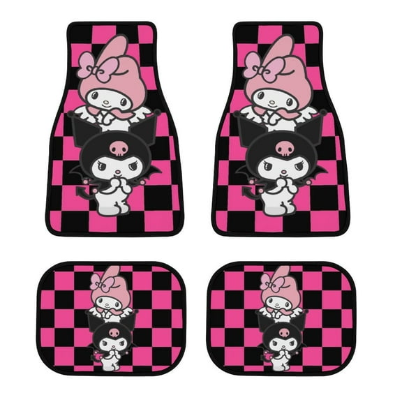Kuromi & My Melody Car Floor Mats 4PC Set Anti Skid Vehicle Floor Mat Car Carpet for Front Rear Seats Universal Auto Interior Accessories