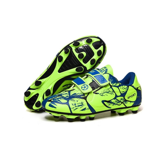 Daeful Kids Sneakers Comfort Football Shoes Running Low Top Breathable Soccer Cleats Fluorescent Green (Firm Ground) 3.5Y