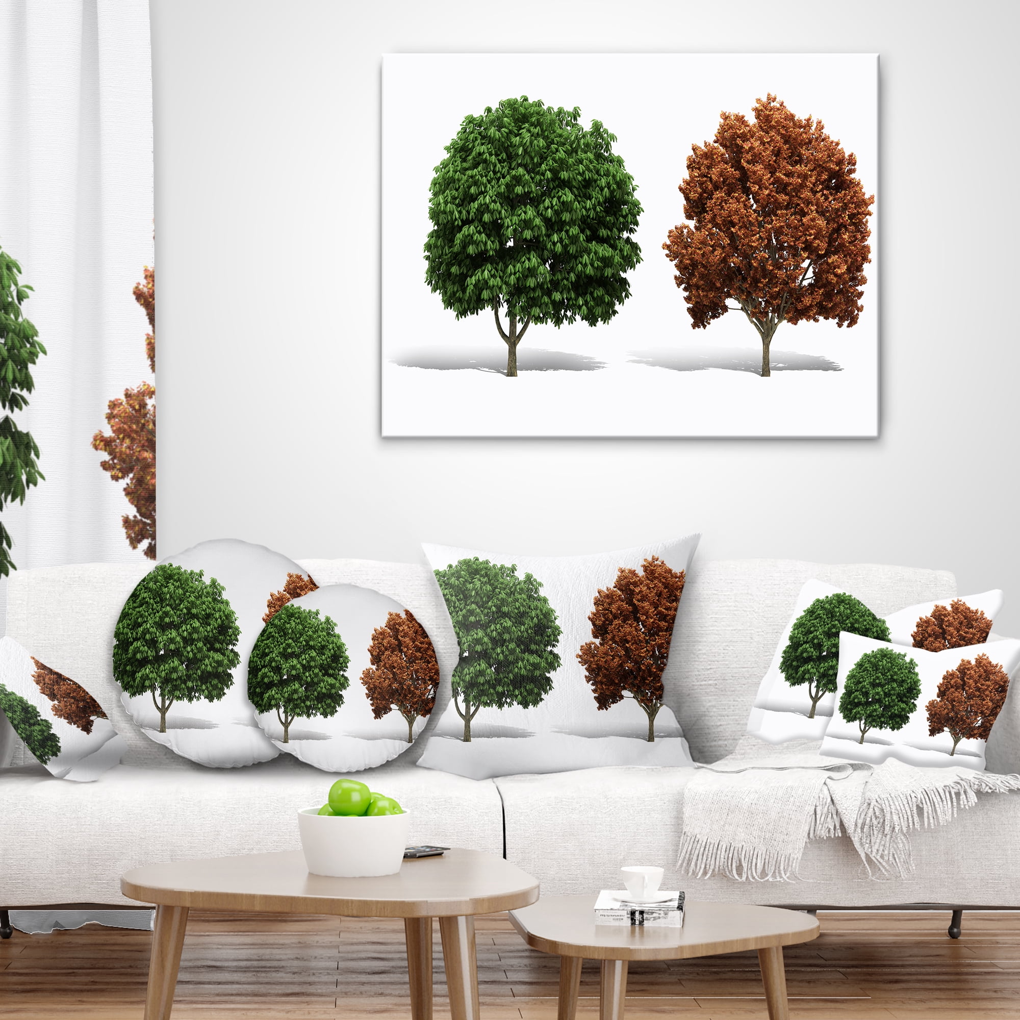 Designart Green and Red 3D Fractal Trees - Abstract Throw Pillow - 16x16