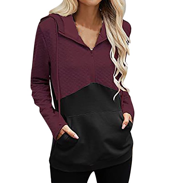 Moda mujer casual manga larga con capucha patchwork señoras tops sudaderas Fridja fksj3965