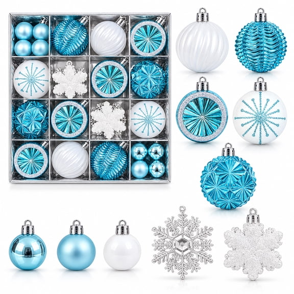 Kidsjoy Christmas Balls Ornaments Sets, 40Pcs Christmas Tree Decorations for Tree, Home, Party, Blue and White