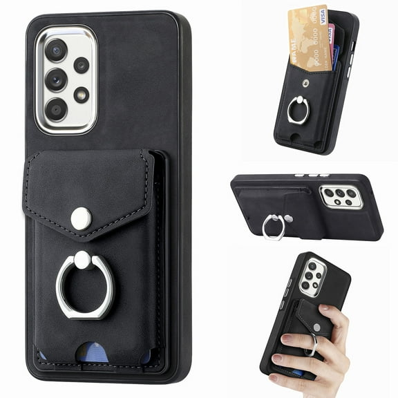 Nalacover Wallet Case for Samsung A73 5G, Premium Leather Case with Card Holder, 360°Rotation Ring Kickstand, RFID Blocking Protective Magnetic Back Clsoure Case for Samsung Galaxy A73 5G, Black