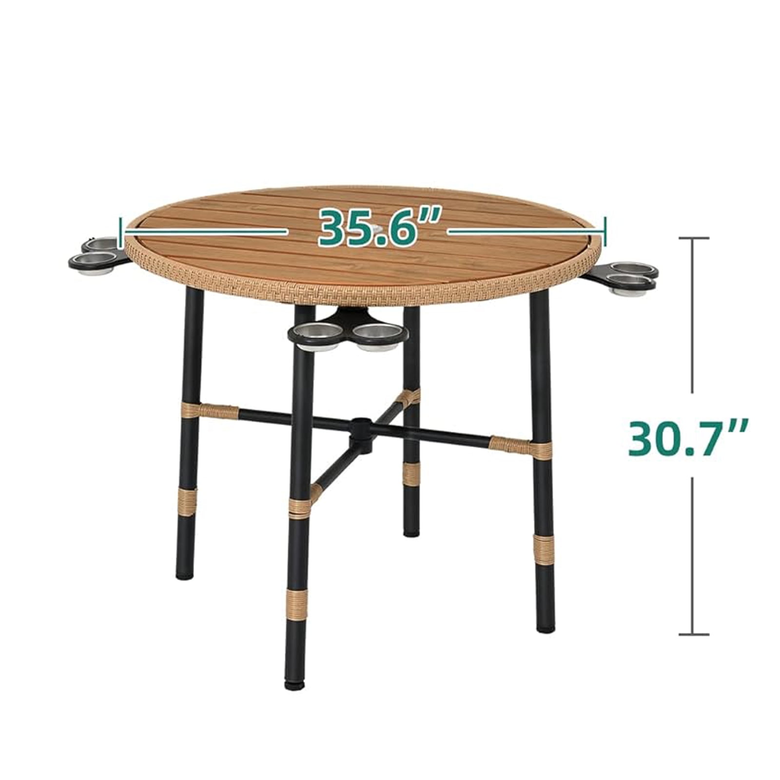 Dextrus 35.6in Outdoor Patio Table, Round Bistro Table with Umbrella Hole,Dining Table - Beige
