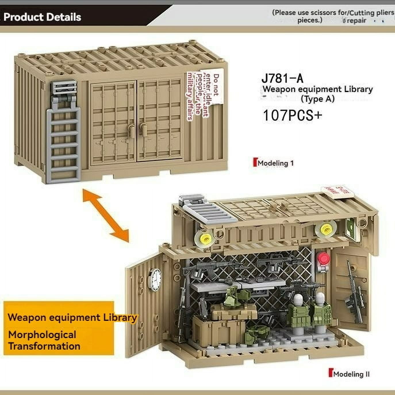 NWJ Military Building Blocks Toy Set - Action Figure Compatible Container Equipment Room, Dormitory & Armory Playset for Kids and Collectors