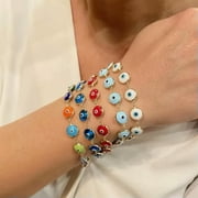 EOEMY Lucky Boho Blue Devil Eye Evil Eye Bracelets Chain Jewelry Men Women Adjustable-Red