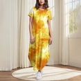 thumbnail image 2 of Vestidos de Verano de Manga Corta para Mujer Flor Impresión Vestido Largo Casual, Cuello Redondo con Bolsillos Top de Poliéster, 2 of 6
