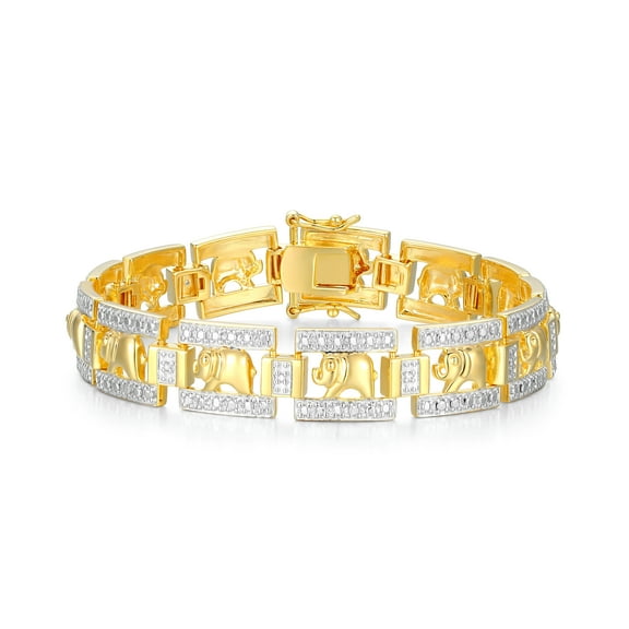 Forever Facets Diamond Accent Elephant Bracelet in 18k Yellow Gold over Sterling Silver, Adult Female