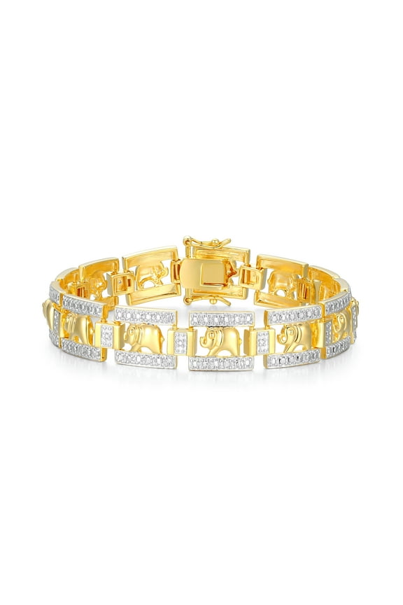 Diamond Accent Elephant Bracelet in 18k Yellow Gold over Sterling Silver, Adult Female