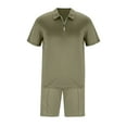 thumbnail image 5 of YLSDY Mens Short Sleeve Casual Button Collared Shirt and Shorts Sets Two Piece Summer Outfits Zip Button Collared Tracksuit Set for Men Army Green 8, 5 of 5