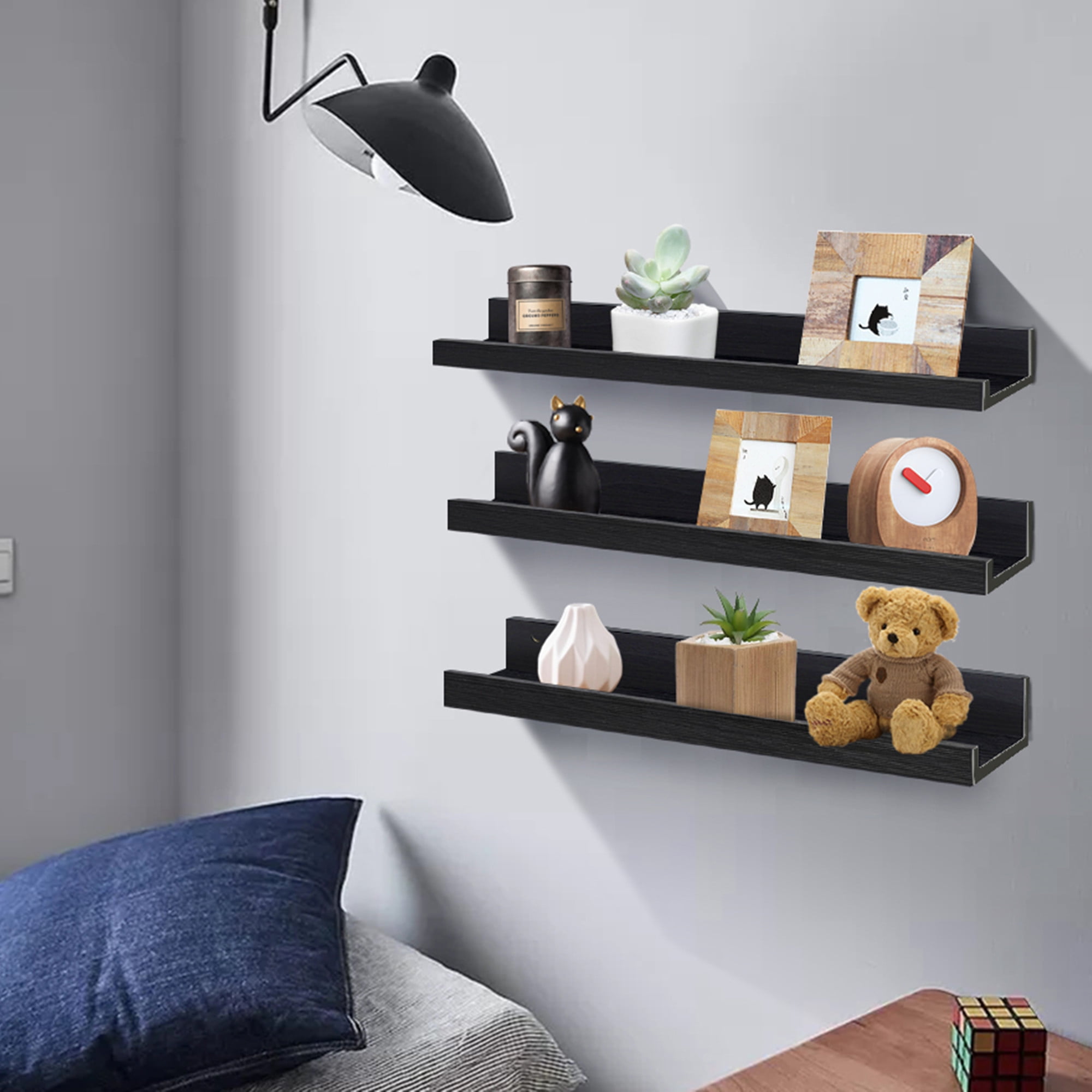 36 Inch Floating Wall Shelves Picture Display Ledge Set of 3 Black