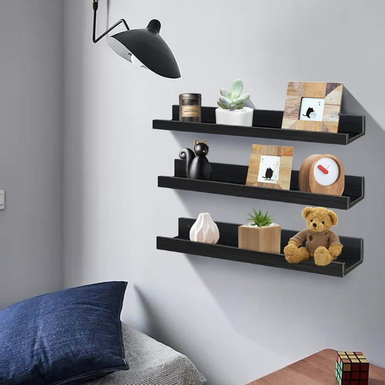 24 Inch Black Floating Shelves For Wall Decor Ledge Set Of 3 Mount Shelf Living Room Bedroom Office Size Large 24x3 95x2 Medium