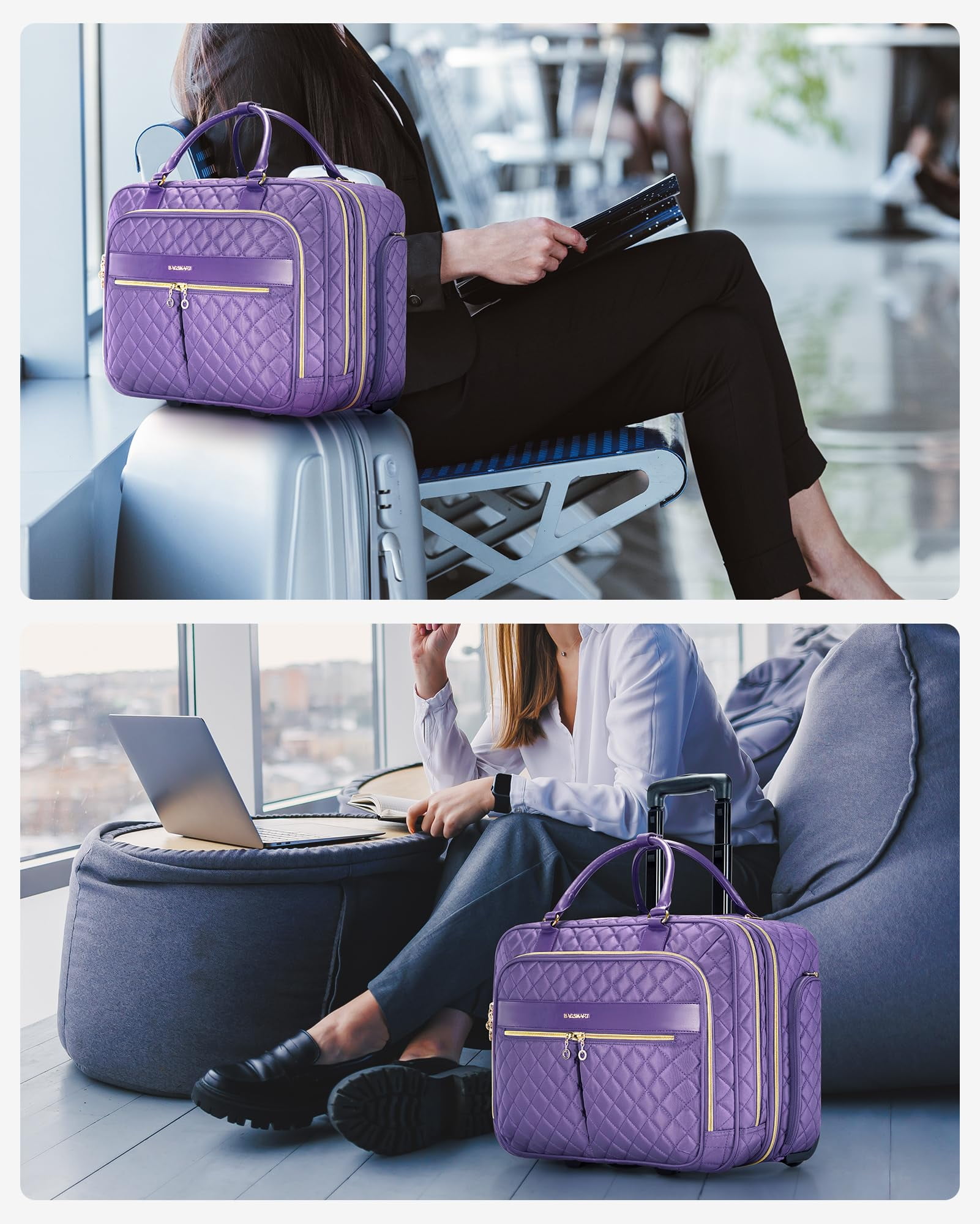 BAGSMART Stylish Roller Office Case 17.3 Rolling Laptop Bag Carry on Luggage for Business Travel Purple Walmart