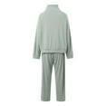 thumbnail image 4 of sususu Cute Fall Outfits for Women,Matching Set Trousers Suit Set With Long Sleeve High Neck Top And Wide Leg High Waist Pants Comfortable Outfit For Various Occasions - Light Green, 4 of 6
