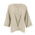 thumbnail image 4 of Ltctricy Cotton Linen Tops for Women 3/4 Length Sleeve V Neck Crossover Button down T Shirts Casual Loose Blouses(Beige,Large), 4 of 6