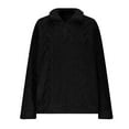 thumbnail image 6 of Fleece Quarter Zip Pullover Women Cable Knit Cozy Fuzzy Sherpa Sweater Oversized Long Sleeve Soft Half Zip Sweatshirt Black XL, 6 of 7