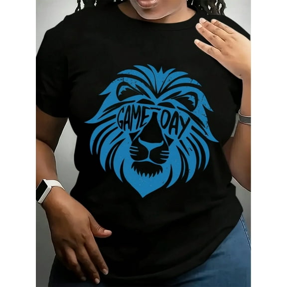 Lion Graphic Print Sweatshirt, Crew Neck Casual Sweatshirt For Fall & Spring, Women's Clothing