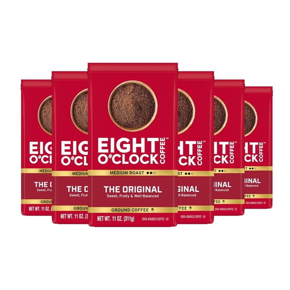 (Pack of 6) Eight O'Clock Coffee The Original, Medium Roast Ground Coffee 100% Arabica, Sweet, Fruity, Well Balanced, 11 Ounce
