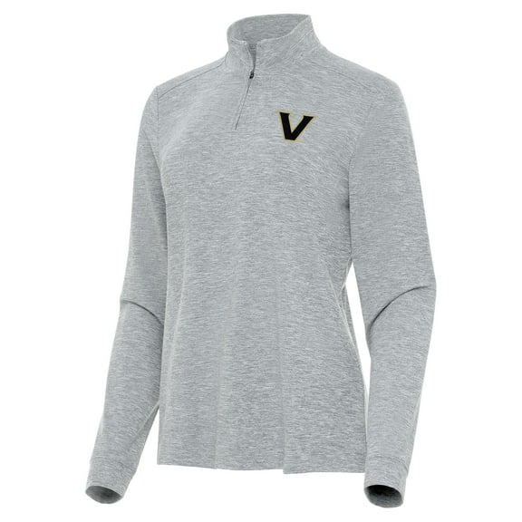 Women's Antigua  Heather Gray Vanderbilt Commodores Mentor Long Sleeve Quarter-Zip Mock Polo