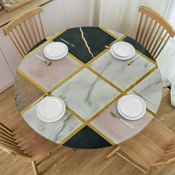 BANET Mandala Bohemian Pattern Round Fitted Tablecloth Elastic Edge Waterproof Oil-Proof Table Cover Stain-Resistant Table Cloth Fits Round Tables 31"-35