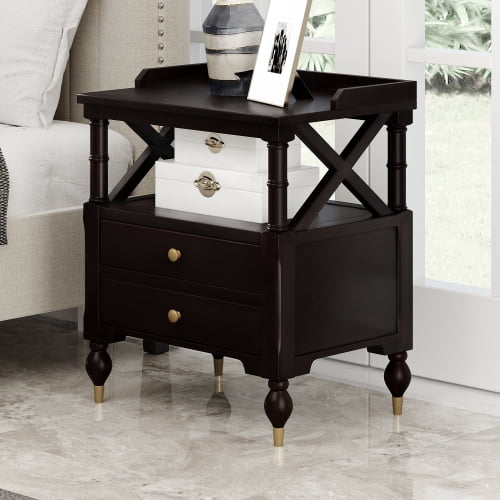 Modern Black Cherry 2 Drawer Nightstand Walmart Com Walmart Com