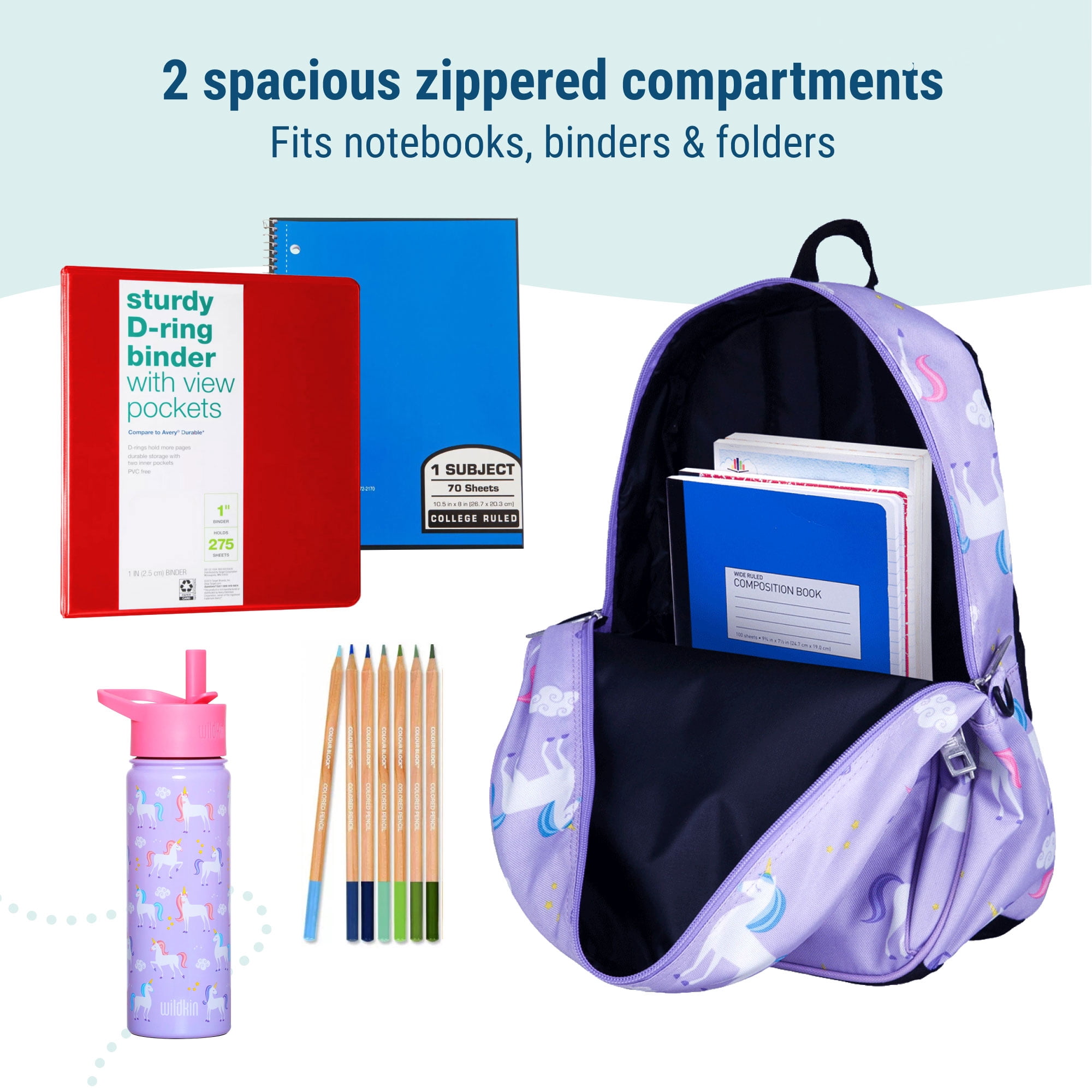 Wildkin Kids 15 Inch School and Travel Backpack for Boys and Girls (Unicorn Purple)