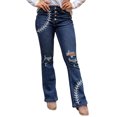 thumbnail image 4 of ABPHQTO Vaqueros acampanados de cintura alta con botones desgastados y estampado de estrellas azules para mujer, 4 of 4