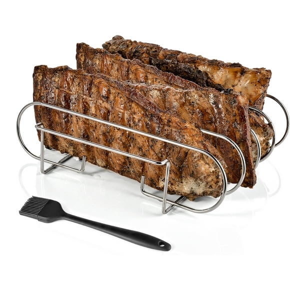 5-Rib Grilling Stand  Stainless Steel BBQ Accessory for Gas & Charcoal Grills - Easy to Clean & Food Safe!
